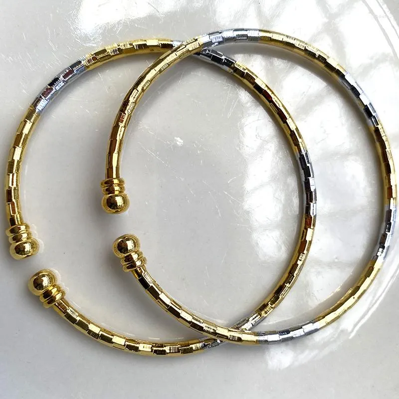 Bangle 3mm المملكة العربية السعودية مجوهرات ثنائية النغمة دبي أساور للنساء الزفاف هدية هدية ذهبية اللون أساور الكرة