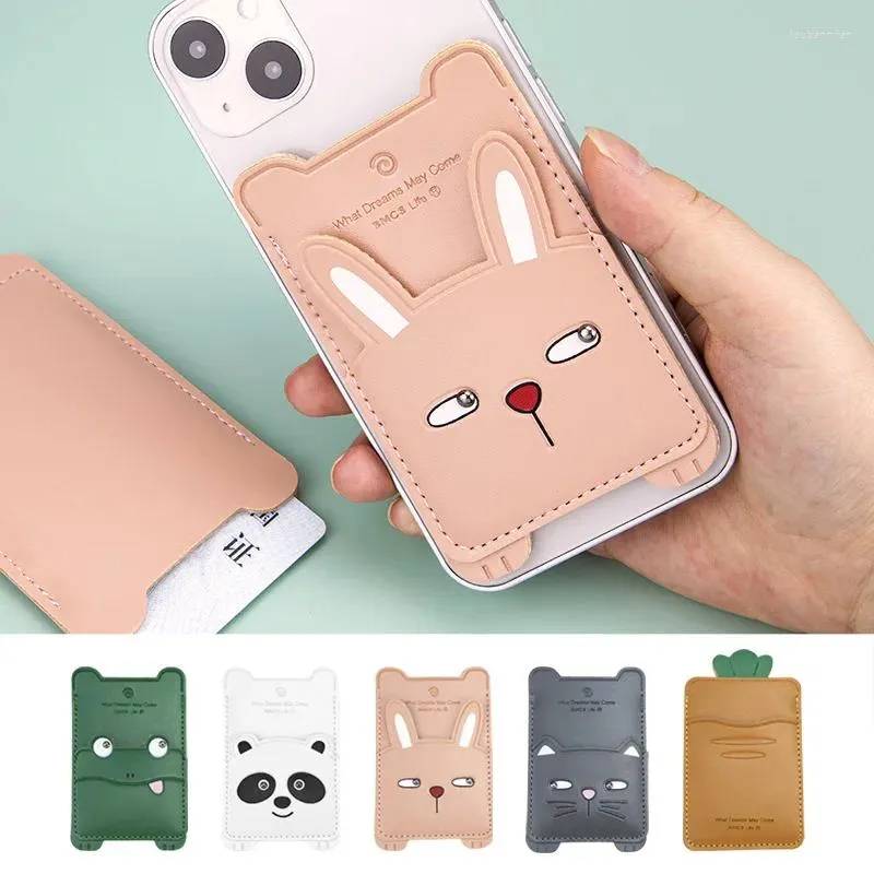 Sacos de armazenamento 1 pc criativo bonito animal forma de couro telefone de volta adesivo titular de cartão moda kawaii portátil caso organizador saco