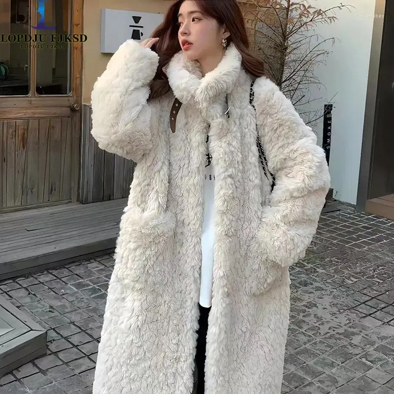 Women's Fur Faux Lamb Coat For Women Single Breast Jacket Korean Style Thick Warm Clothes Stand Collar High Quality Autumn Winter