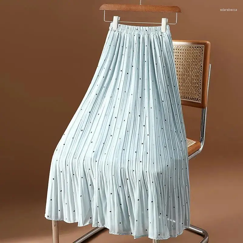 Spódnice Kobiety Polka Dot Print Elegancki plisowany tiul a-line 2023 Summer Korean Fashion Fashel Elastic High Taist Midi Scirdas Faldas