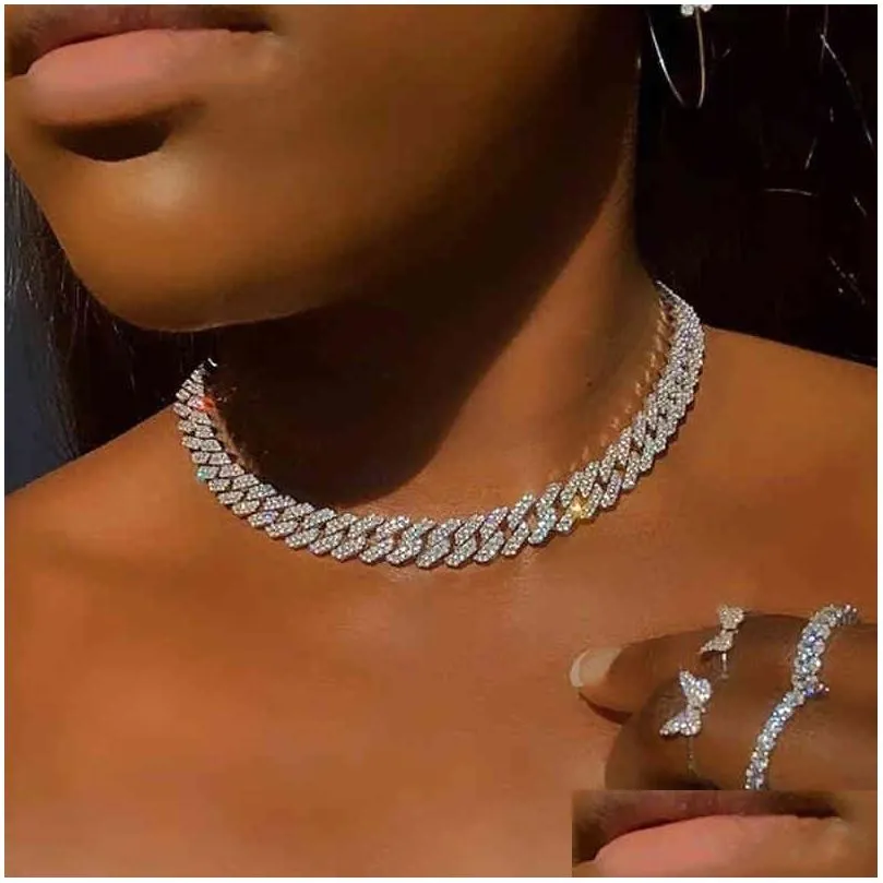 Wisiorki 15 mm kubańskie łańcuchy łańcucha naszyjnik moda biżuteria hiphopowa dla kobiet mężczyzn Bling mrożone fl rhinestone Naszyjniki Raper Dh9ch