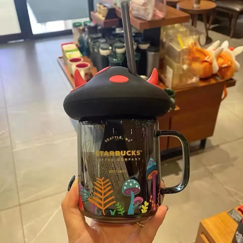 Starbucks Halloween cup black cat Mugs mushroom little devil paradise mark glass straw insulated water cup