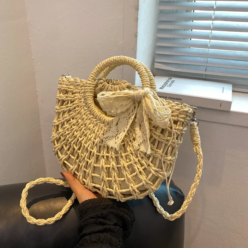 2023 premium designer bag High capacity Casual and simple the tote bag raffia bag Fashion luxury straw bag shopping bow tie half moon basket summer travel beach bag