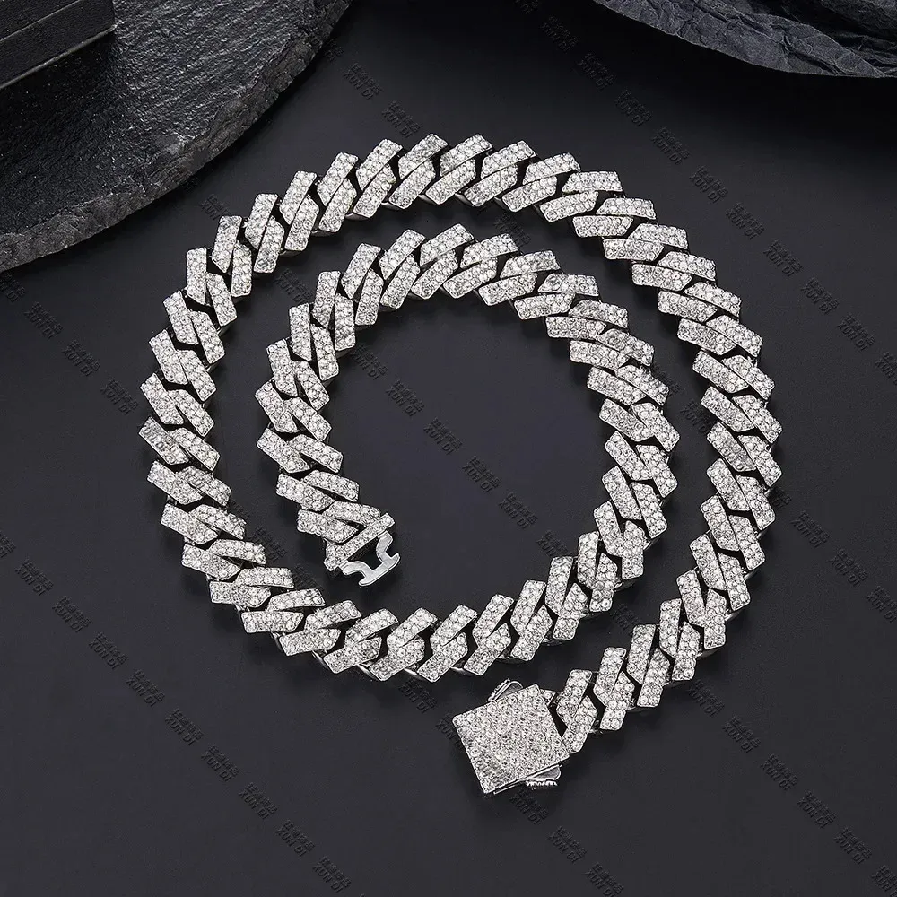 Chain Ice Crystal S strip vårspänne kuban 15mm Hip Hop Mens and Womens Halsband Armband Tillbehörsmycken 231124