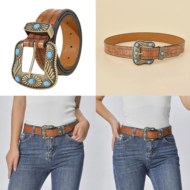 Ceintures Western Turquoise Boucle de ceinture Vintage Cowboy pour hommes avec de gros jeans en cuir DXAA