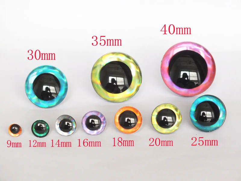 Docktillbehör 20 st 12kinds färger 9mm 12mm 14mm 16mm 18mm 20mm 25mm 30mm 35mm Trapezoid Toy Eyes 3D Colorful Safety Doll Eyes for DIY Craft 230427