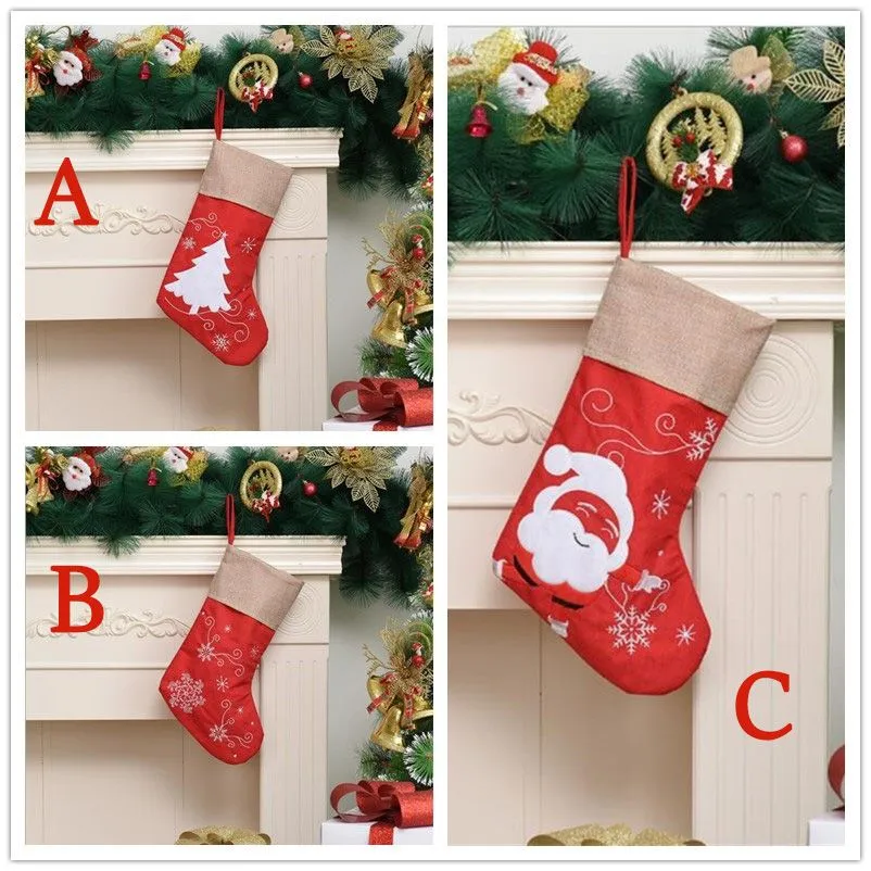 Cartoon Santa Claus Sock Linen Christmas Stocking Xmas Tree Ornaments Kid Candy Bag Festival Party Gift Decoration for Family