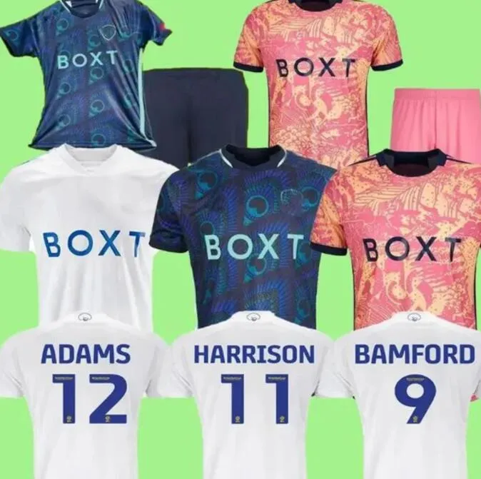 23 24 BAMFORD Leeds Soccer Jerseys Home Away 2023 2024 Llorente Adams Aaronson HARRISON Sinisterra JAMES Maillots de Unitedes Football Kids Kit Maillot de football