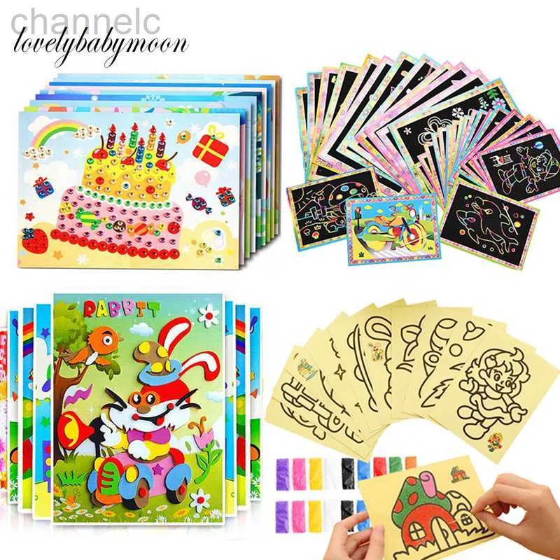 Çizim boyama malzemeleri 17 adet sihirli çizik sanat doodle ped kum kartları elmas eva çıkartmaları eğitim öğrenimi yaratıcı çocuk oyuncakları