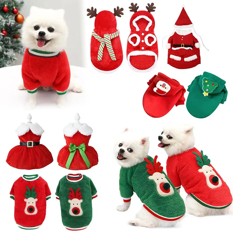 犬のアパレルクリスマス服小さな中程度の犬のための冬の温かいペットエルクサンタクロース猫コートパーカーコスチューム231124