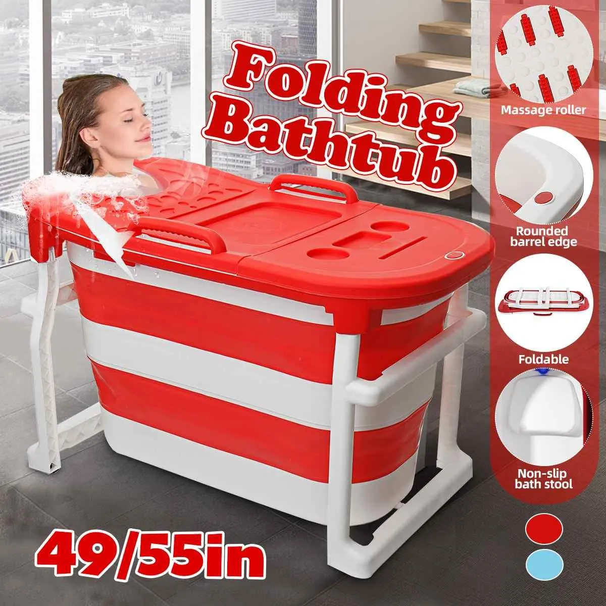 Bathtubs Portable Folding Bathtub Adult Folding Bath Barrel Household Full Body Bathtub Adult Children Swimming Pool Nonslip Bath Tub