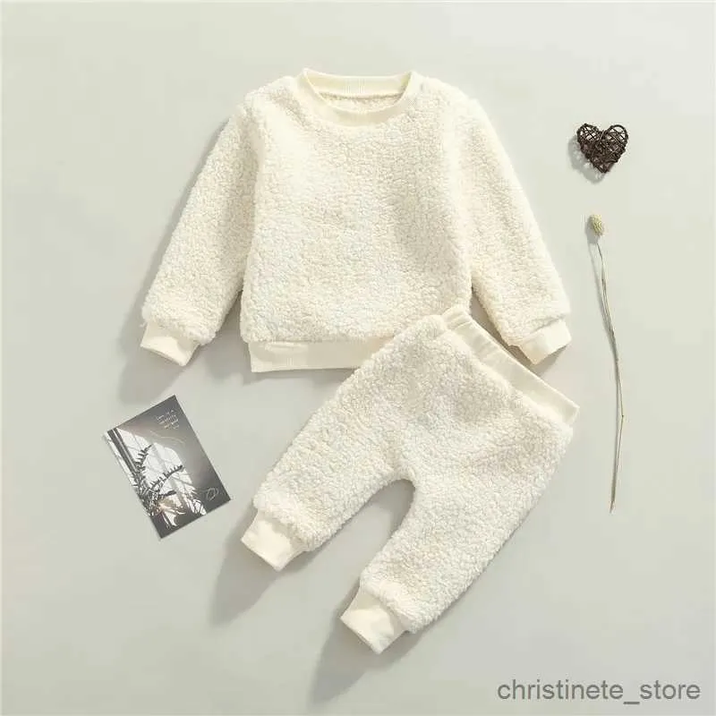 Ensembles de vêtements bébé hiver tenues chaudes solide rose marron peluche pull à manches longues hauts pantalons longs costumes bébé garçons et filles ensemble R231127