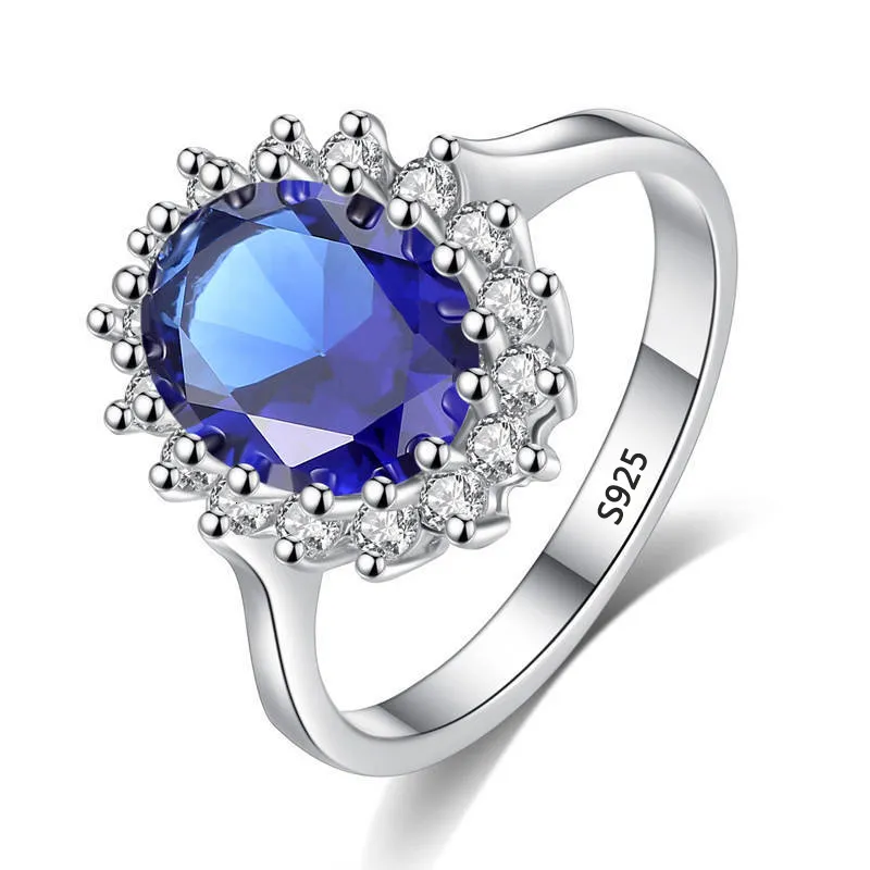 Wedding Rings Cincin Safir Biru Buatan 3 2CT Potongan Putri Dengan Sertifikat Perhiasan Pertunangan Pesona Warna Perak Asli Untuk Wanita 230427