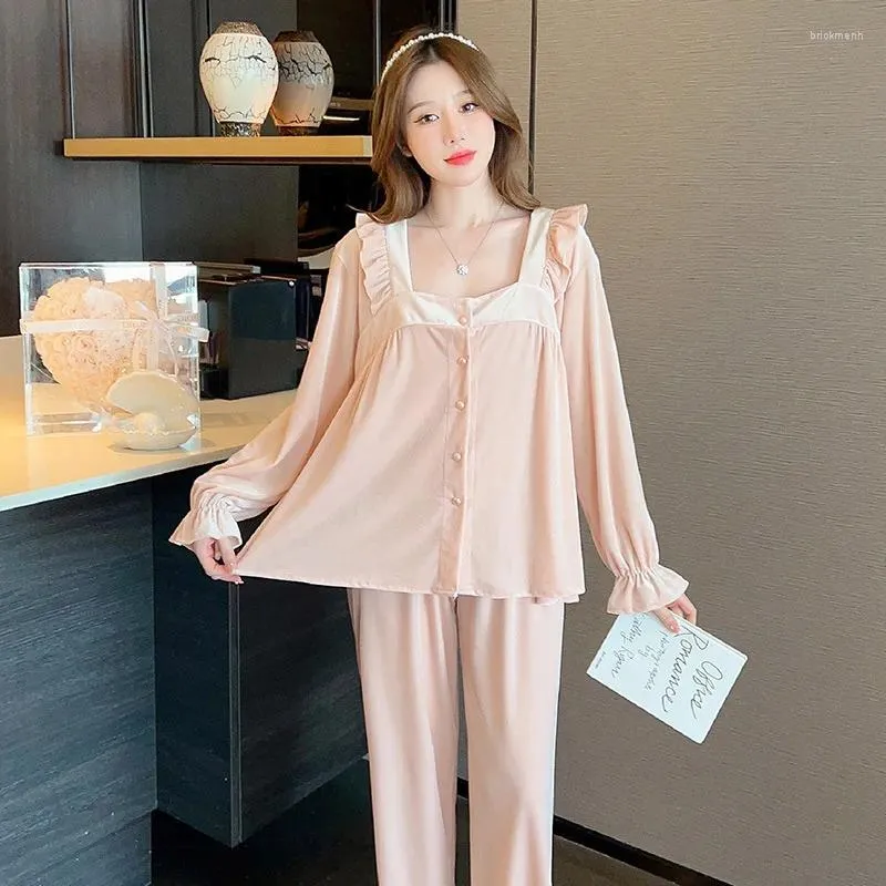 Women's Sleepwear Sweet Square Collar Velour Pajamas Set Home Clothes Woman 2PCS Pjs Nightwear Casual Sleep Suit Loungewear