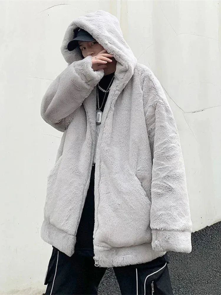 Мужская стеганая куртка из искусственного меха для мужчин, утепленное пальто из шерсти ягненка и кролика, зимняя мода для любителей готического искусственного меха