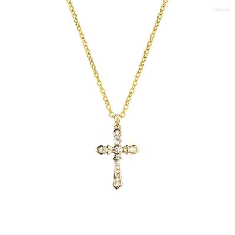 Ketten 18 Karat Gold Farbe Kristall Zirkon Kreuz Anhänger Titan Stahl Halskette Frauen Schmuck Großhandel