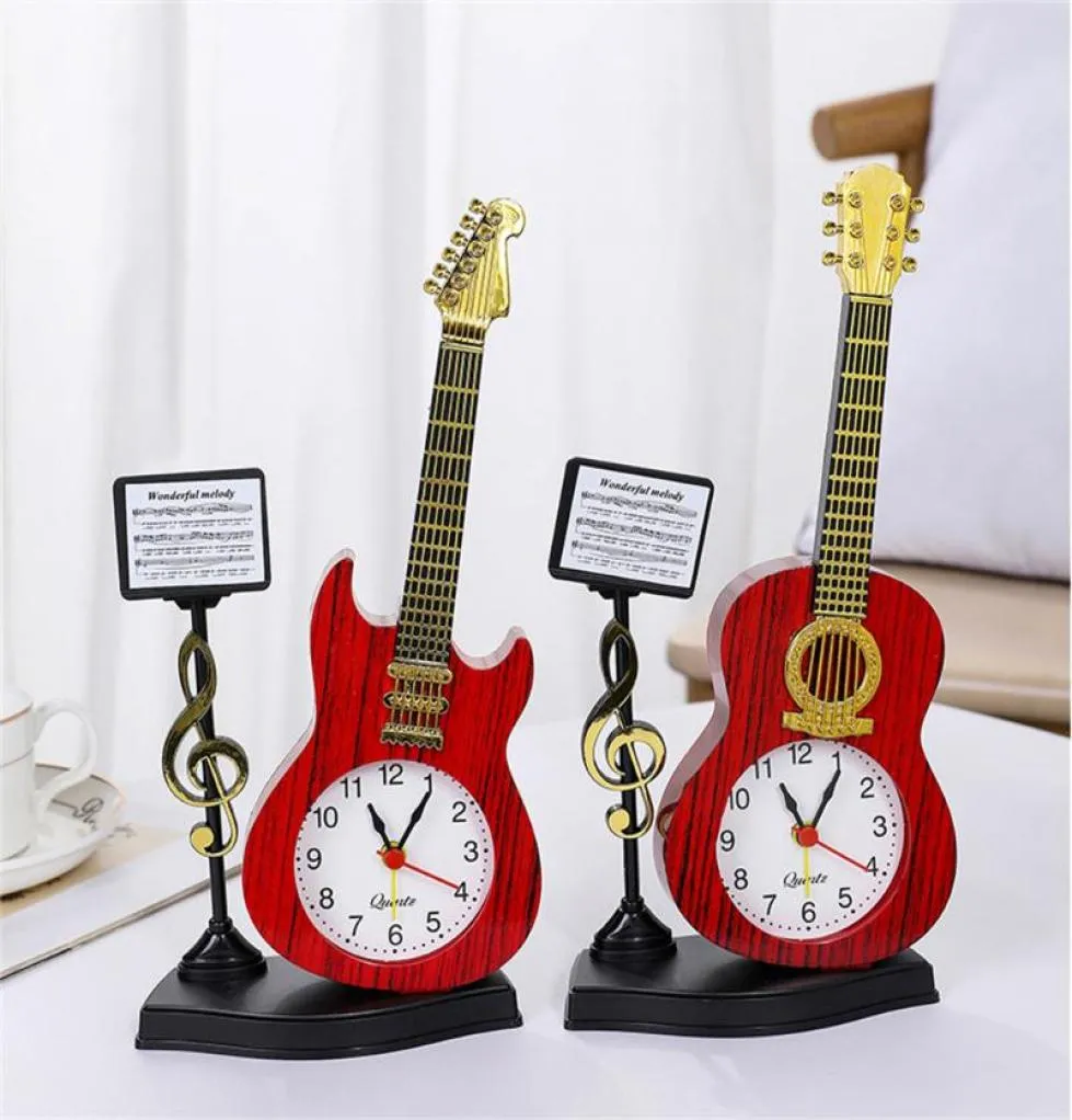 Desk Table Clocks Miniature Guitar Model Alarm Clock For Dollhouse Accessories Musical Instrument DIY Part Home Decor Gift Wood 7362144