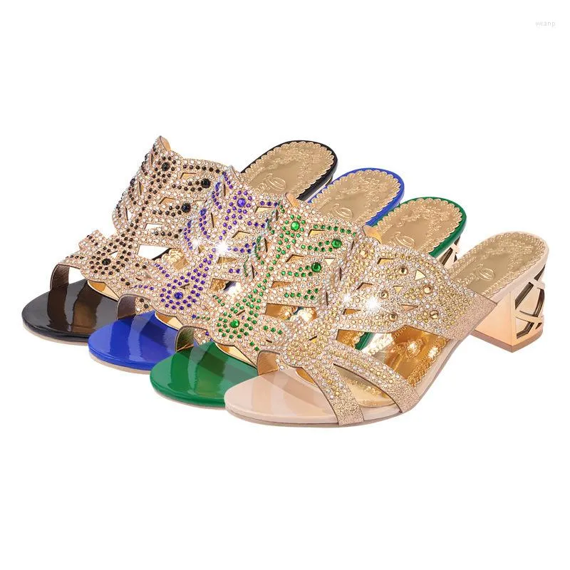 European and Slippers 2024 Rhinestone 498 American Women's Thick Heel Hollow Fish Mouth Beach Sandal 4101 807 Sal