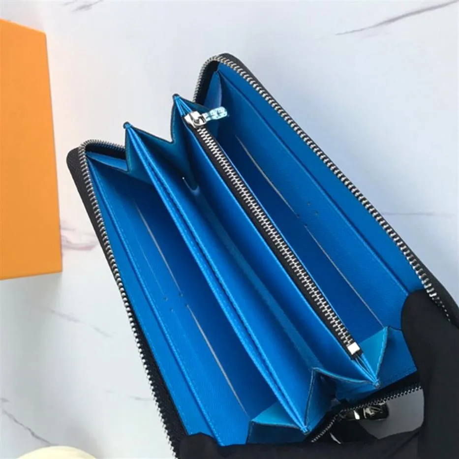 Qualidade superior novas cores flor velha carta com couro azul laranja couro genuíno zippy em torno da carteira saco de negócios masculino hand218r