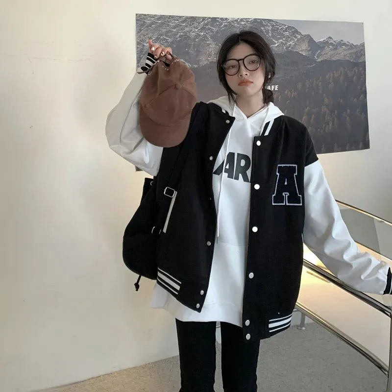 Vintage Varsity Jacket Women - Autumn Streetwear Oversized