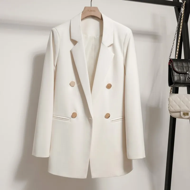 Printemps nouvelle veste de costume femmes boucle en métal style britannique décontracté polyvalent blanc lait réduction de l'âge costume tendance