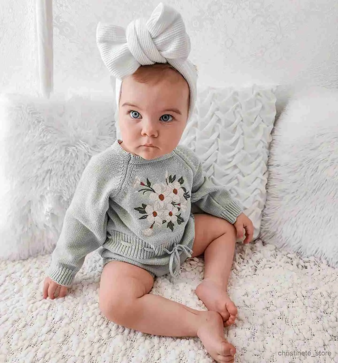 Kledingsets Borduren Bloemen Baby Meisjes Trui Romper Pasgeboren Gebreide Kleding Met Lange Mouwen Prinses Truien Winter Herfst R231127