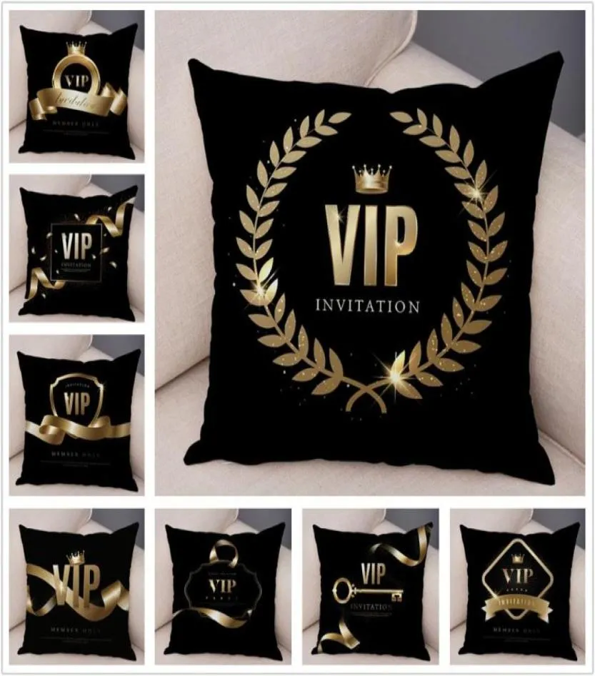 CuscinoCuscino decorativo geometrico nero VIP lettera di invito fodera per cuscino custodia in cartone animato per divano decorazioni per la casa peluche super morbido Pi9319338