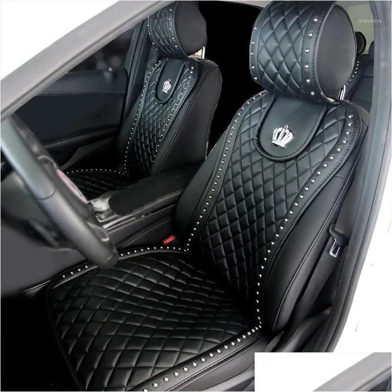 Car Seat Covers Pu Leather Er Crown Rivets Cushion Interior Accessories Size Front Seats Ers Styling1 Drop Delivery Mobiles Motorcycl Dhkn2
