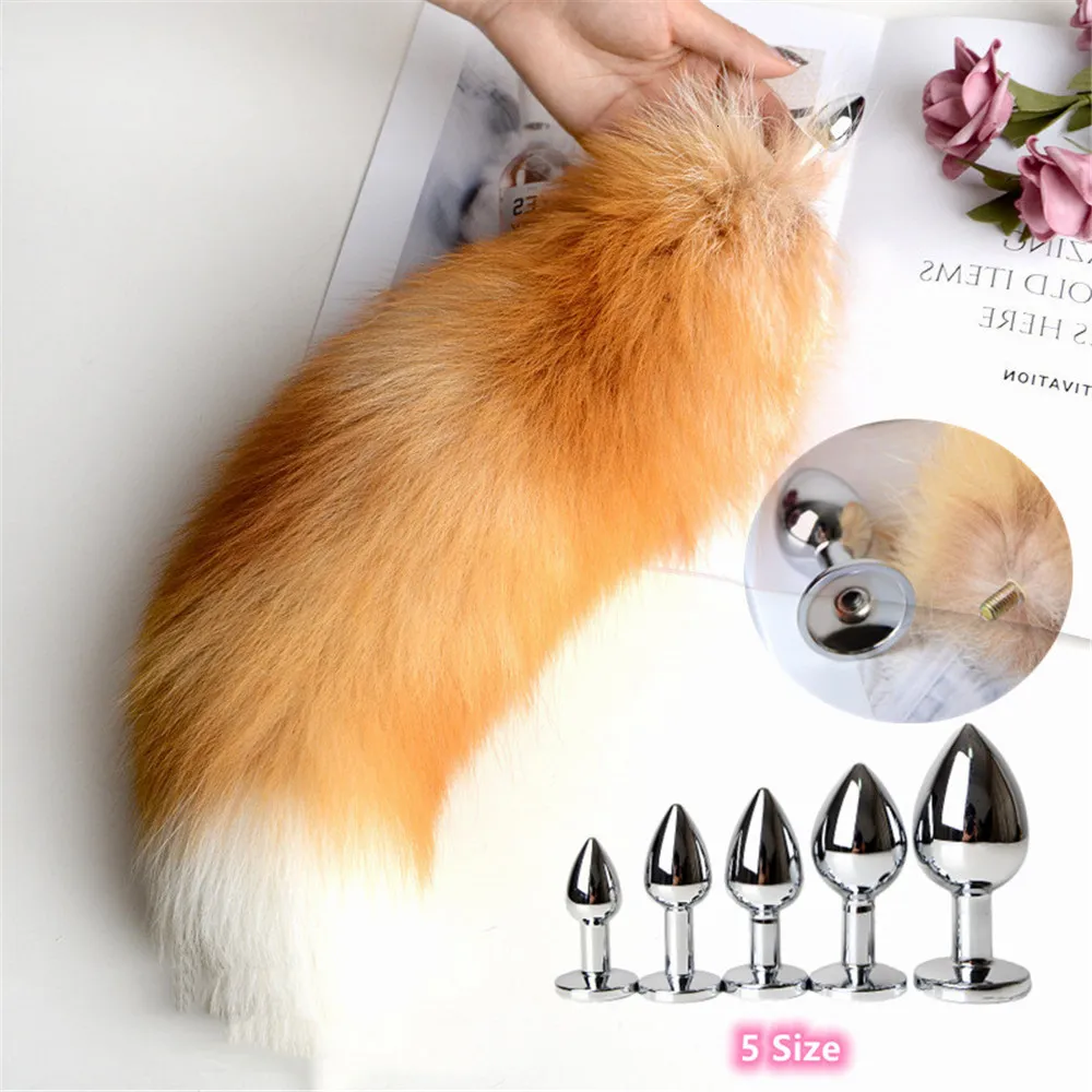 Anal Toys Exotic Flirting Accessories of Cute Gold Soft Furry Cosplay Tail med avtagbar smidig beröring Metal Anal Plug Bead Sex Toys 230426