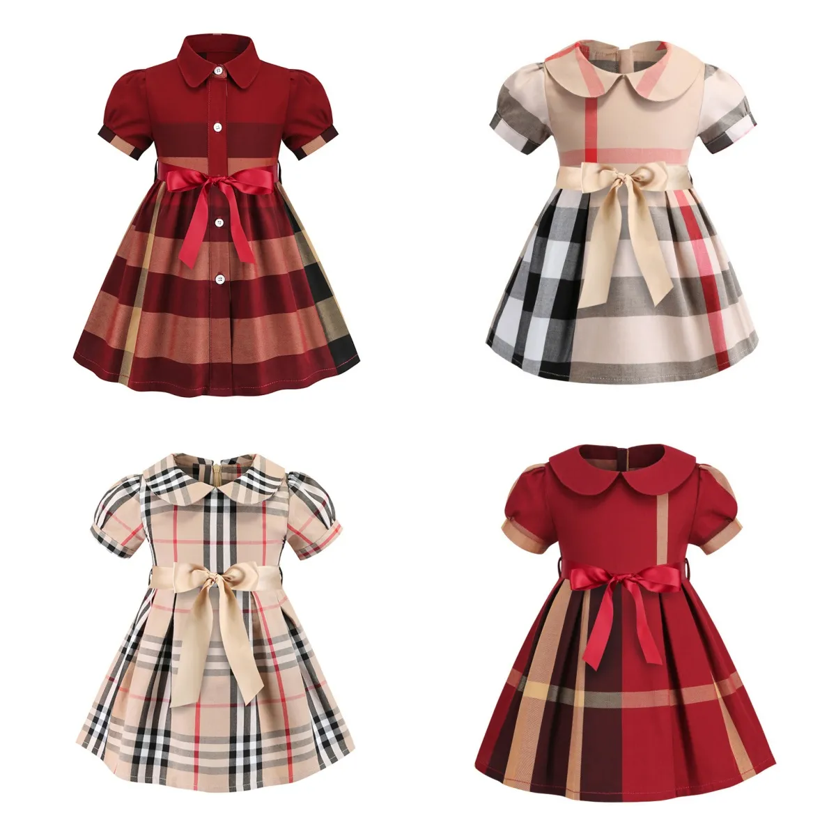 Summer Plaid Girls Dress, Cotton Blend A Line... 