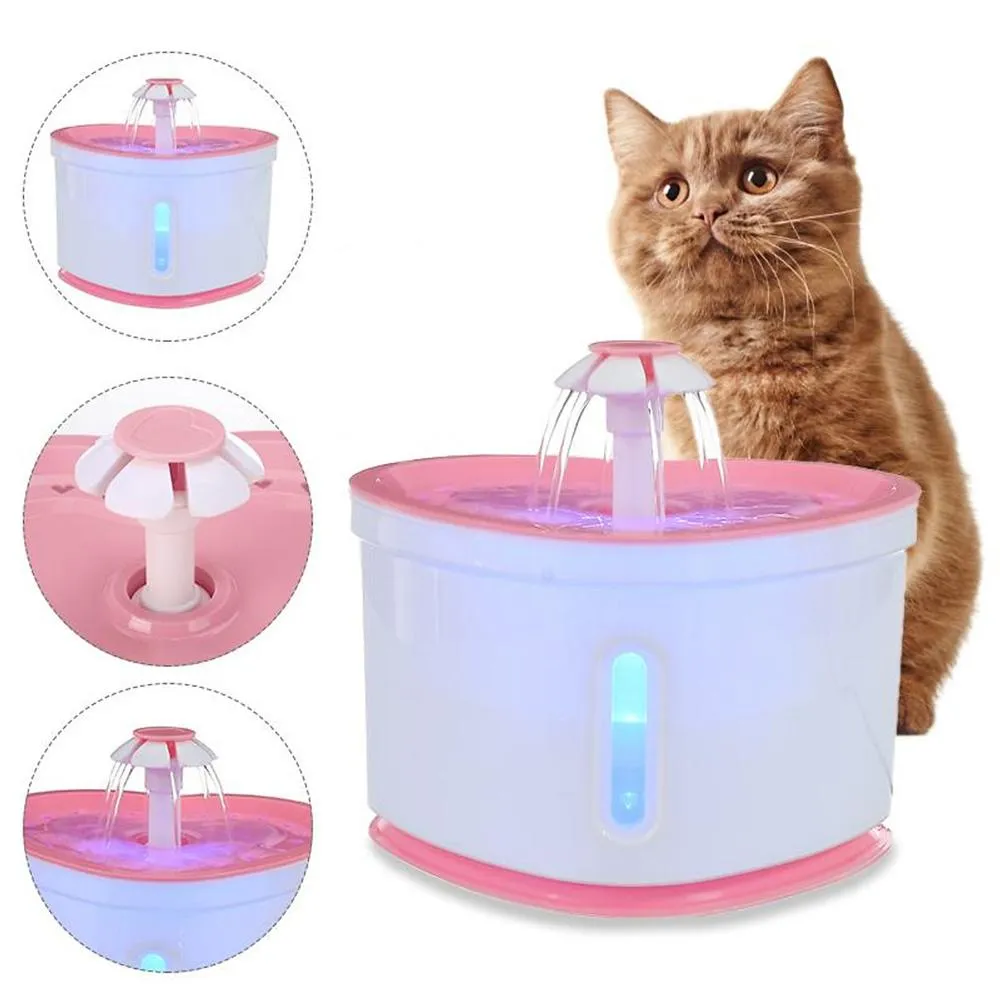 Supplies Automatic Cat Water Fountain Drinker pour chats Articles Pet With Night LED LED FEATER CAT CHAT USB Charging Fountains Water Bowls 2L