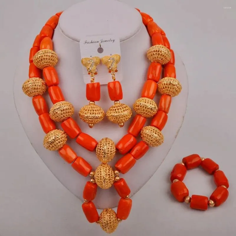 Necklace Earrings Set Fashion African Beads Jewelry Orange Nigeria Wedding Coral Bridal For Women