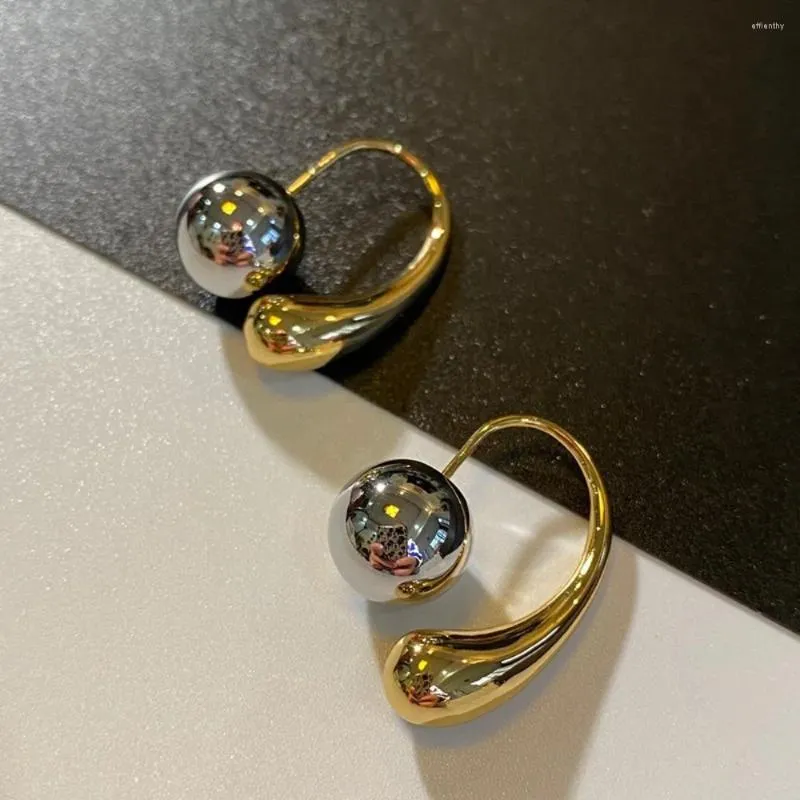 Hoop Earrings Elegant Individuality Copper Geometry Girls' Jewelry Korean Style Accessories Water Drop Round Ball Metal