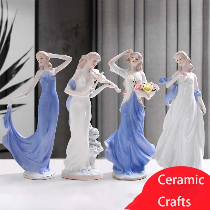 Arts and Crafts European Ceramic Beauty Figurine Home Furnishing Crafts Decoration Western Lady Girls Porcelain Handicraft Ornament Wedding Gift Y23