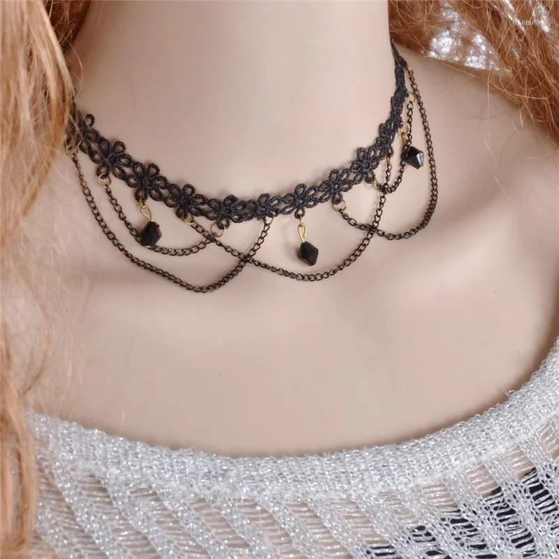 Кокер модный этнический хрустальный ожерелье Женщины черная подвесная веревка