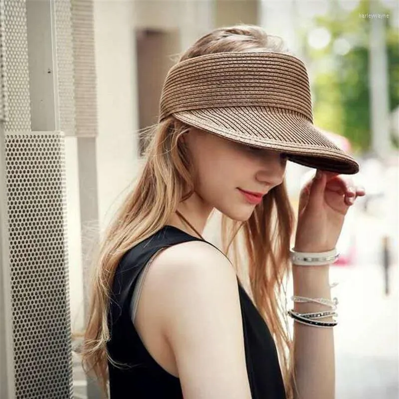 Szerokie brzegowe czapki dla kobiet duże dyskietki letnia plażowa słomka czapka guzika anty-UV Visor Kobieta