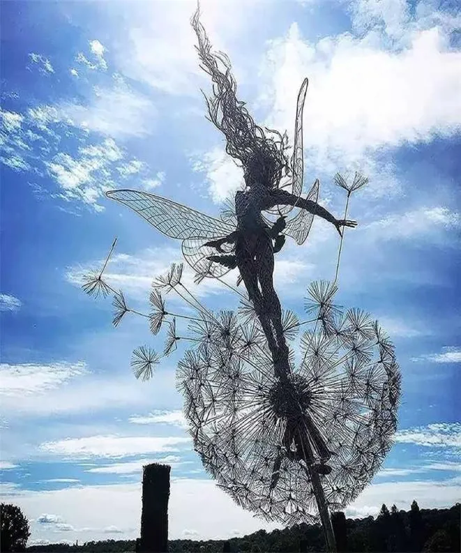 Landscape Decorative Stake Fairies And Dandelions Dance Together Metal Garden Yard Art Decor Lawn Sculpture Decoration 2111016916885