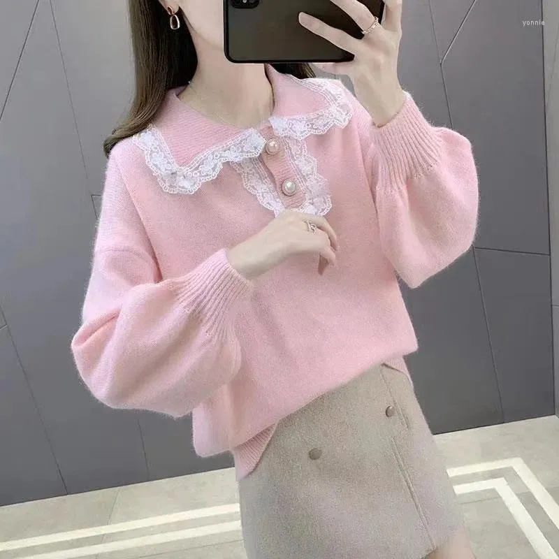 Women's Sweaters Sweet College Pullover Clothing 2023 Korean Style Relaxed-Fit Doll Collar Knitwear Top Fashion