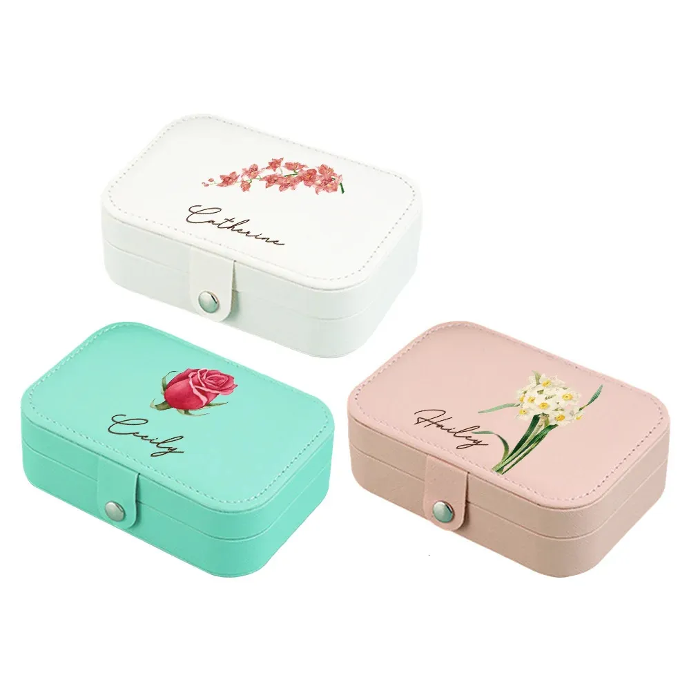 Jewelry Boxes Custom Box with Initial and Name Travel Case Organizer Bridesmaid Gifts for Women Rectangular Birth Flower Series 1 231127