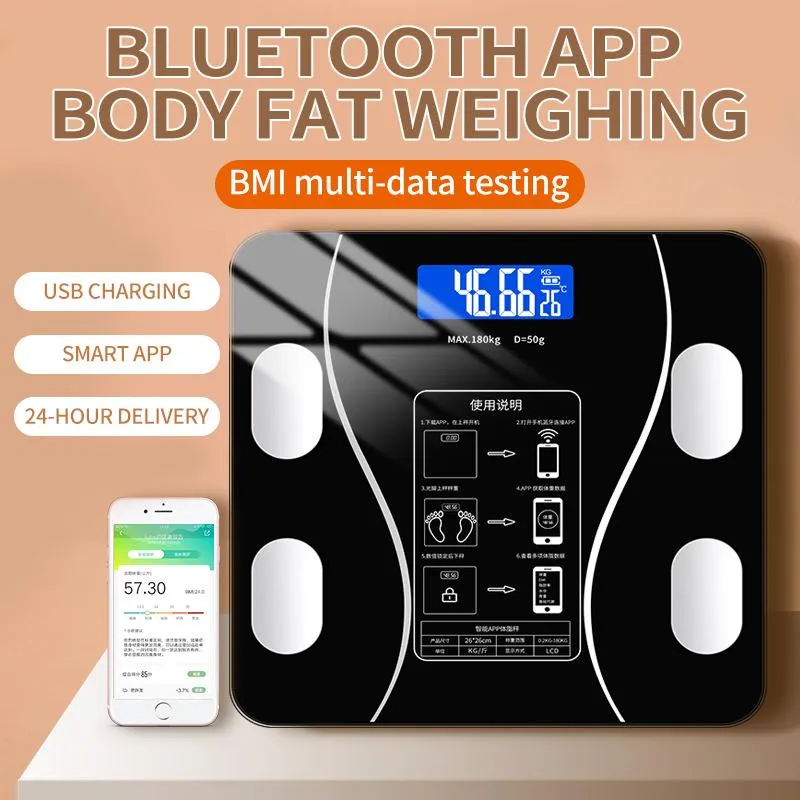 Ölçekler Ağırlık Ölçeği Bluetooth Vücut Yağ Doğru Cep Telefon Analizör Uygulaması Akıllı Elektronik BMI Kompozisyon Analizör Moda Banyo