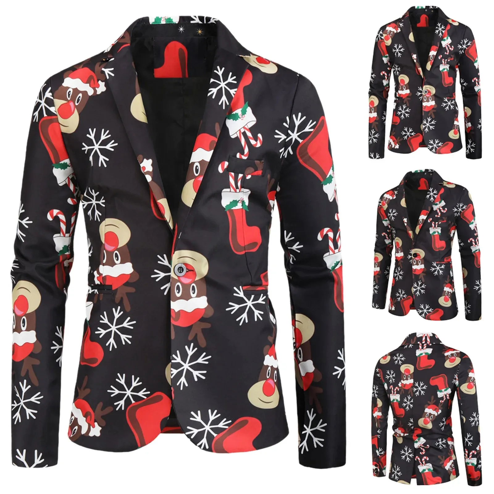 Men Cartoon Suits Funny Christmas Suit Jacket Men's Casual Blazers New Year Suit Male Party Slim