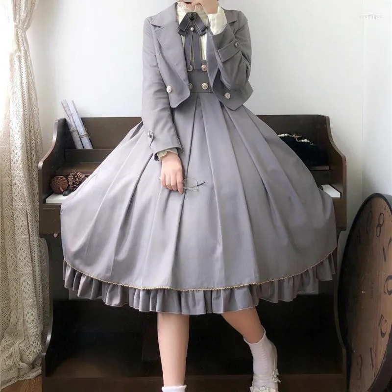 Costume a tema Lolita SET SET Abito con JSK Autumn Inverno Loli Big Swing Dress JK Girls Suits College Sweet Anime Harajuku giapponese