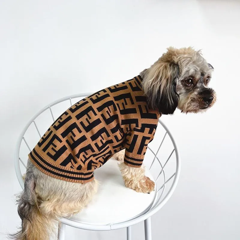 Pullover Buchstabe F Strickpullover Haustier Hund Kleidung Mode Kleidung Hunde Super kleine süße Chihuahua Druck Herbst Winter braun Junge Maskottchen