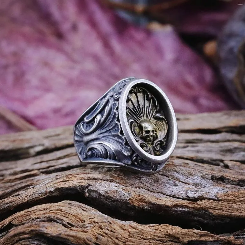 Cluster Rings Retro Accessories Dark Classical Terror Original Suffering Skull Ring For Men Fashion Jewelry Silver Color Inlaid Women