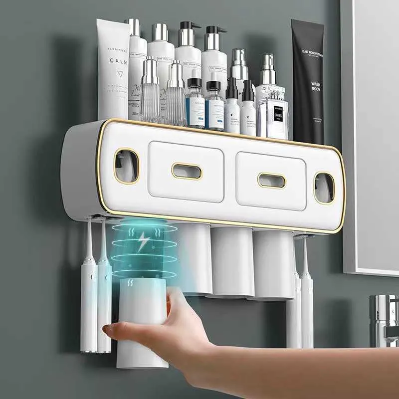 Magnetic Adsorption Inverted Toothbrush Holder Bathroom