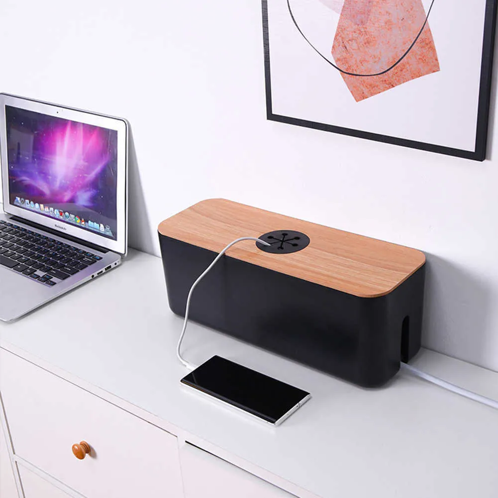 Wire Storage Box Com Power Board Organizer Box Com With Wooden Cover ...