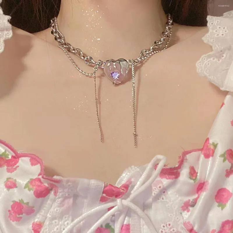 Anhänger Halsketten Y2K Schmuck Schmelzendes Herz Halskette Für Frauen Mode Vintage Geometrische Punk Koreanische Charme 90er Jahre Ästhetik
