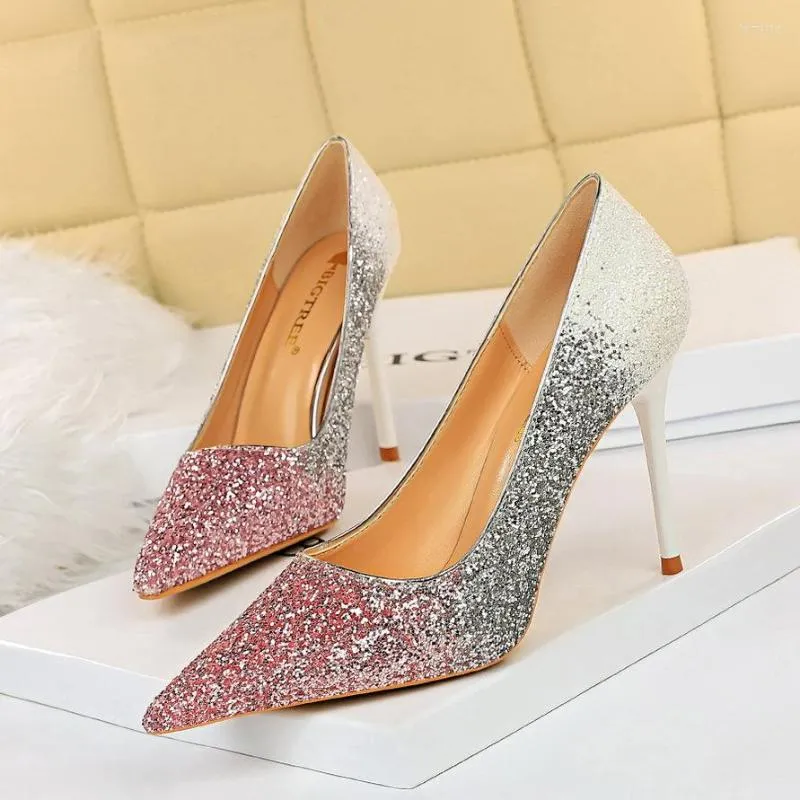 Dress Shoes 2023 Autumn Stiletto Banquet Women's Single Single Sallow Mouth Pointed Toe Color Matching Poolin Bridal Wedding