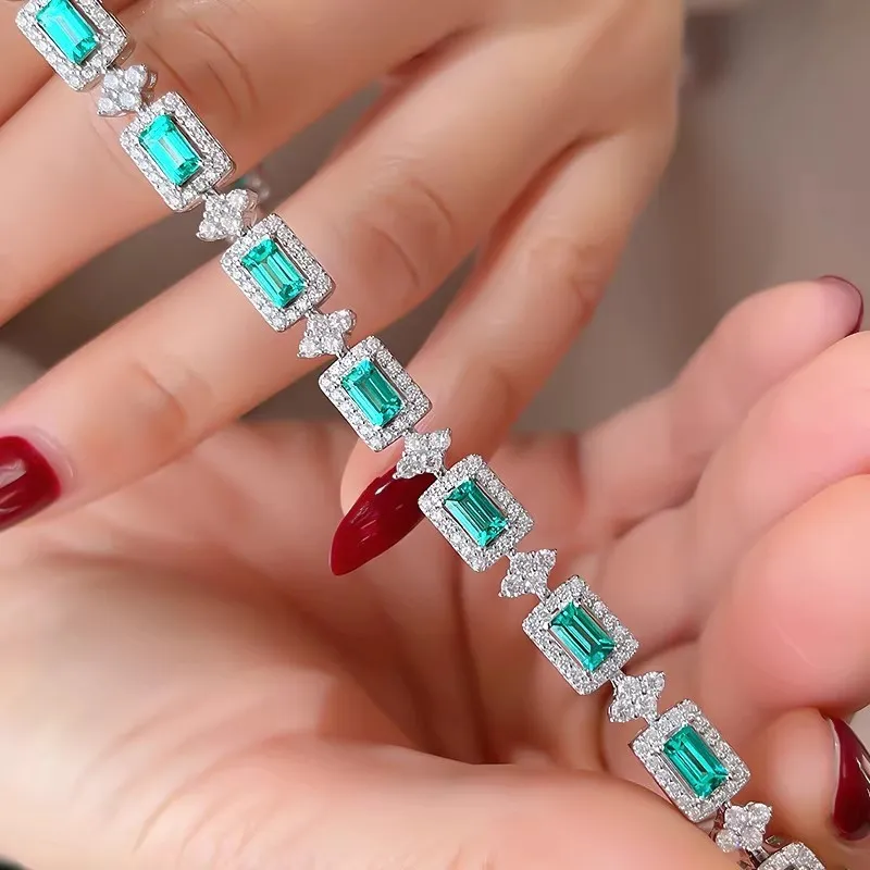 مختبر عصري سوار سوار الماس Aquamarine ماس 14 كيلو أبيض الأساور الزفاف للنساء للنساء هدية المجوهرات