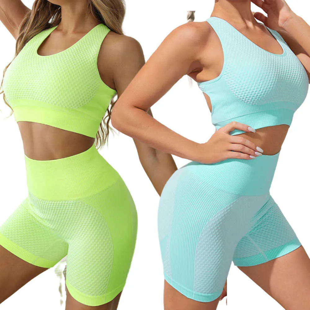 Ioga roupa 2 peças feminino de ioga conjunto esportivo feminino feminino sportswear shorts sem costura Os treinos